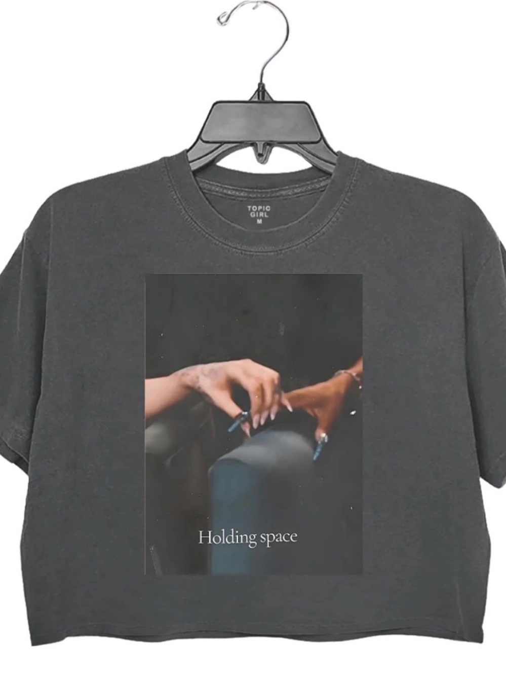 Wicked | Movie Press Tour Memorabilia Charcoal "Holding Space" Graphic Crop Top